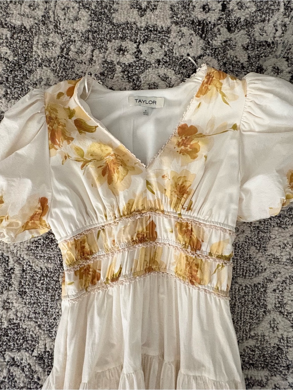 Beautiful Taylor Cream Maxi Dress with Yellow Floral Print New